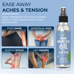 Pure Magnesium Oil Spray with Aloe Vera 8oz - Topical Magnesium Spray - Less Itchy - 100% Organic Oil - Made in USA