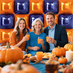 NISOCY 25Pcs Navy Blue & Orange Square Foil Balloons Wall Backdrop Kit - Double-Sided