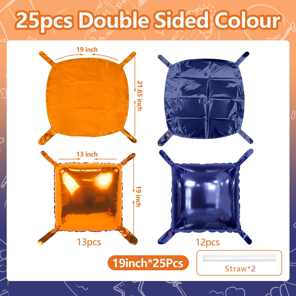 NISOCY 25Pcs Navy Blue & Orange Square Foil Balloons Wall Backdrop Kit - Double-Sided