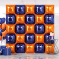 NISOCY 25Pcs Navy Blue & Orange Square Foil Balloons Wall Backdrop Kit - Double-Sided