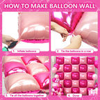NISOCY 25PCS Hot Magenta Pink Square Foil Balloons Wall Backdrop Double-Sided Arch Kit
