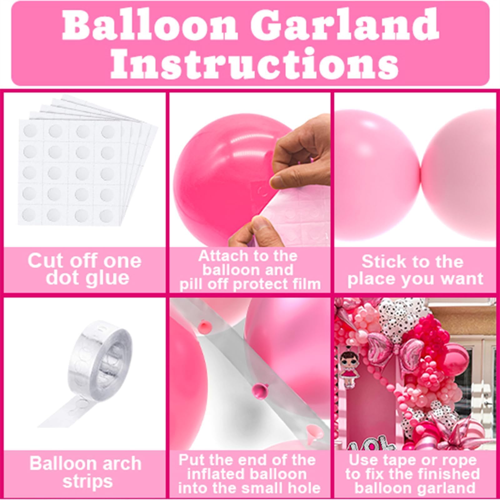 NISOCY Pink Balloons Garland Arch Kit – 124pc Mixed-Size Balloons for Weddings, Valentine’s Day & Party Decor
