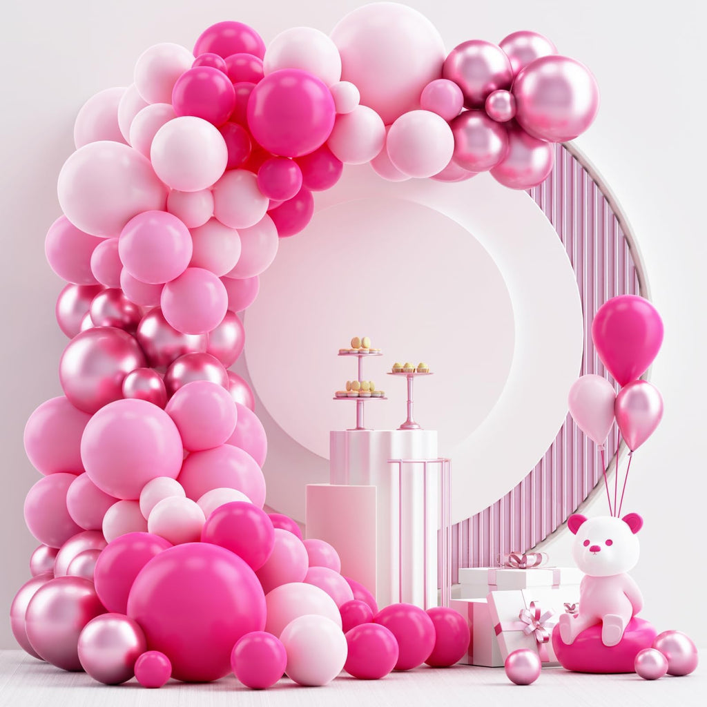 NISOCY Pink Balloons Garland Arch Kit – 124pc Mixed-Size Balloons for Weddings, Valentine’s Day & Party Decor