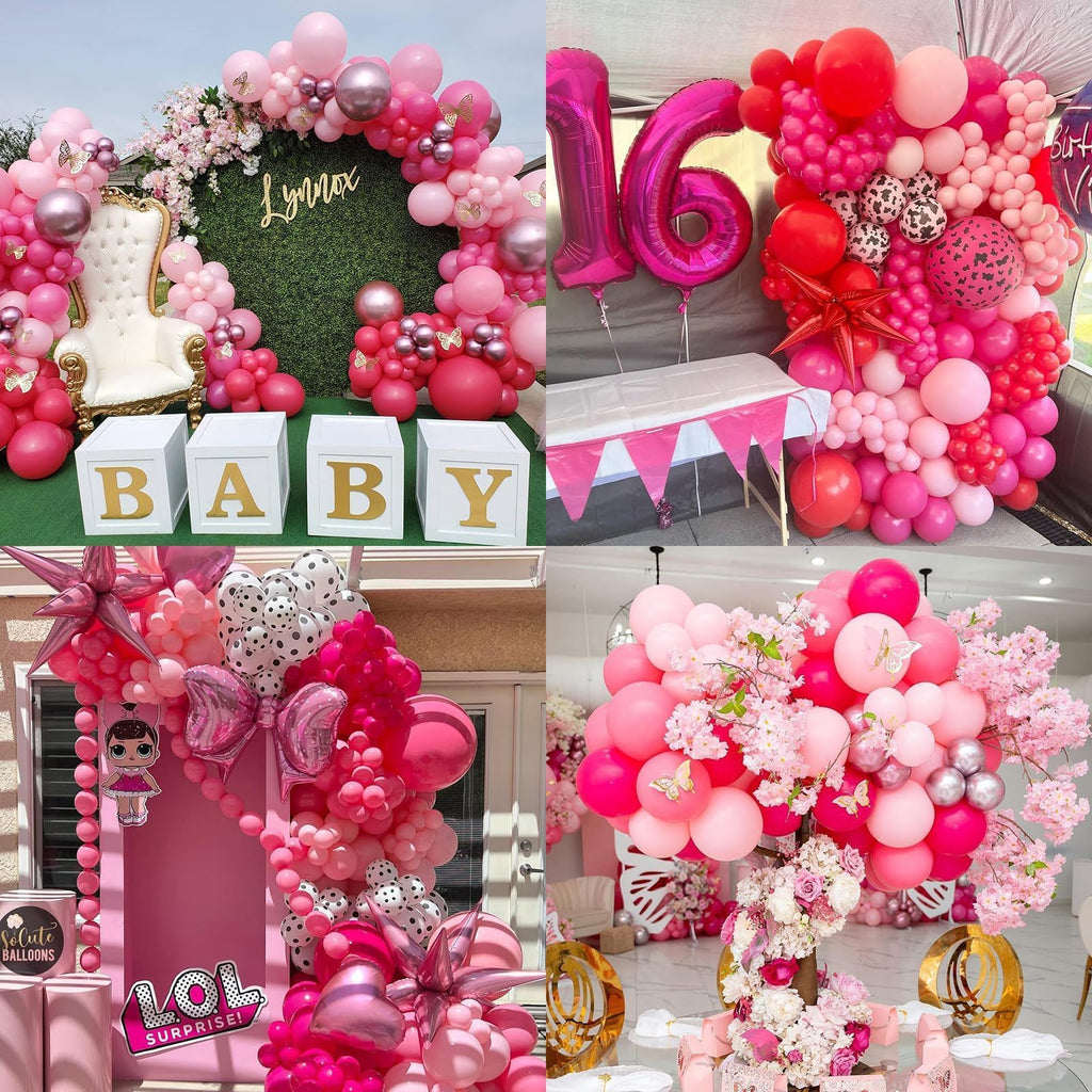 NISOCY Pink Balloons Garland Arch Kit – 124pc Mixed-Size Balloons for Weddings, Valentine’s Day & Party Decor