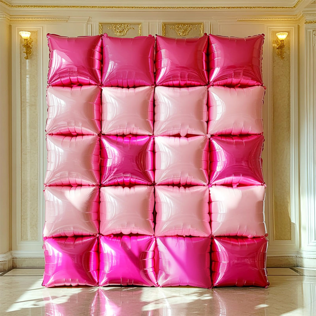 NISOCY 25PCS Hot Magenta Pink Square Foil Balloons Wall Backdrop Double-Sided Arch Kit