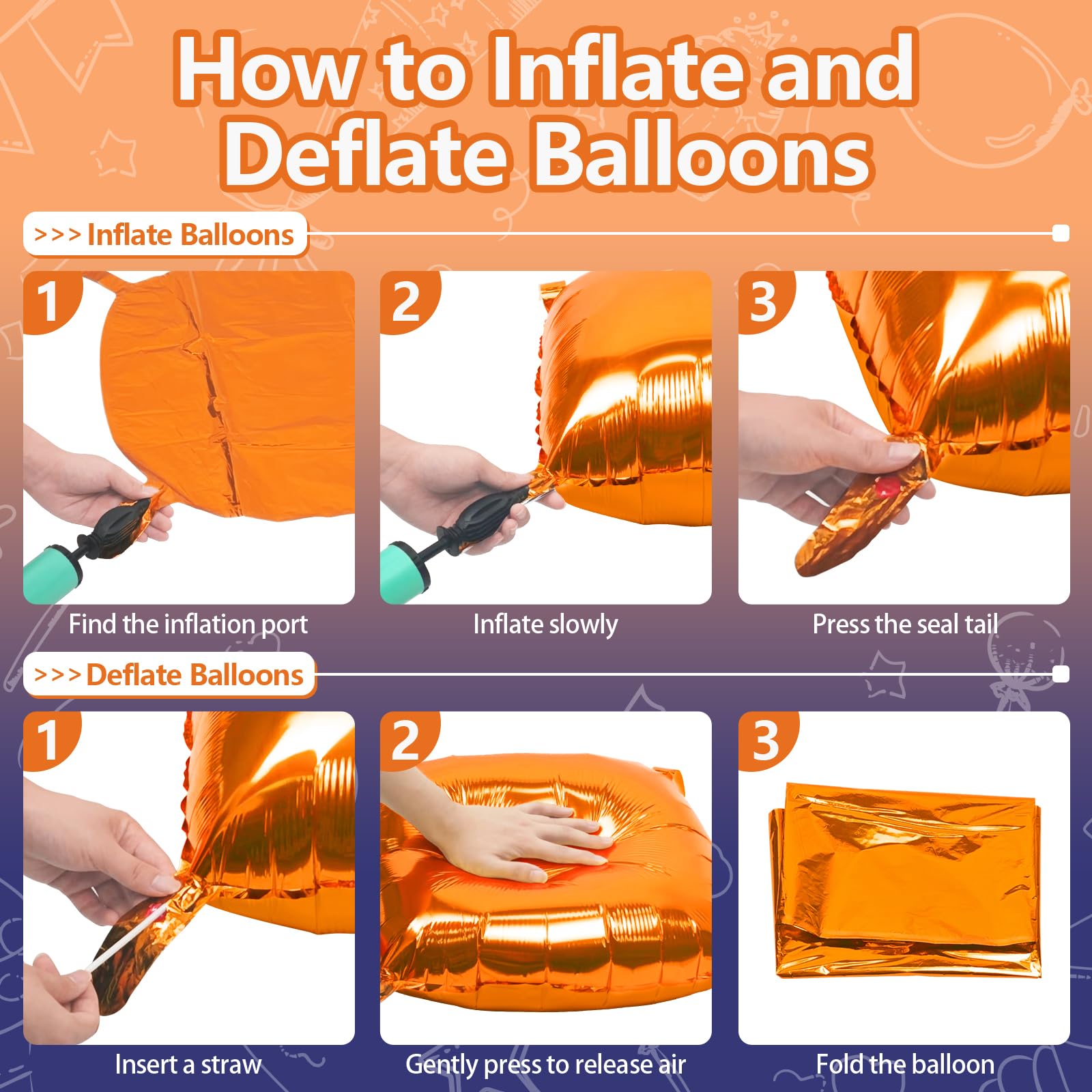 NISOCY 25Pcs Navy Blue & Orange Square Foil Balloons Wall Backdrop Kit - Double-Sided