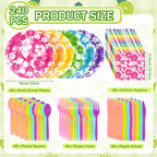 Ninitial 240 Pcs Hibiscus Party Plates & Utensils Set for Luau & Tropical Parties – Serves 48 Guests