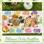 Ninitial 240 Pcs Hibiscus Party Plates & Utensils Set for Luau & Tropical Parties – Serves 48 Guests