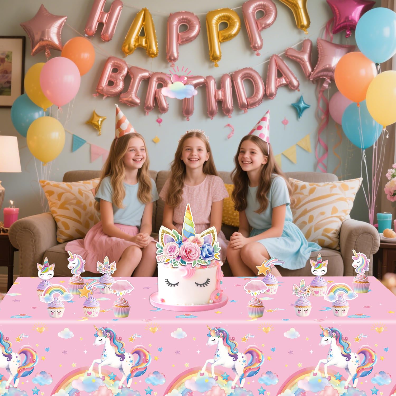 NKPDAXM 4-Pack Unicorn Tablecloths - Disposable 54x108 Inches for Birthday Parties