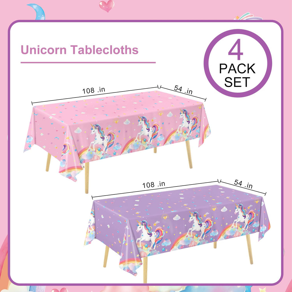 NKPDAXM 4-Pack Unicorn Tablecloths - Disposable 54x108 Inches for Birthday Parties