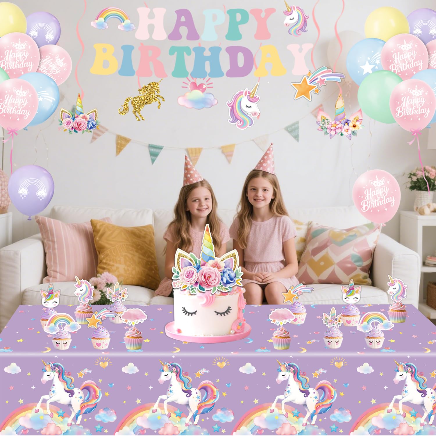 NKPDAXM 4-Pack Unicorn Tablecloths - Disposable 54x108 Inches for Birthday Parties