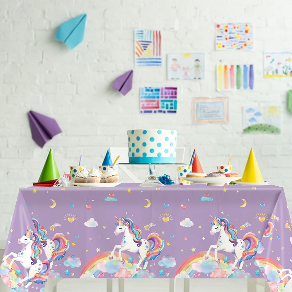 NKPDAXM 4-Pack Unicorn Tablecloths - Disposable 54x108 Inches for Birthday Parties