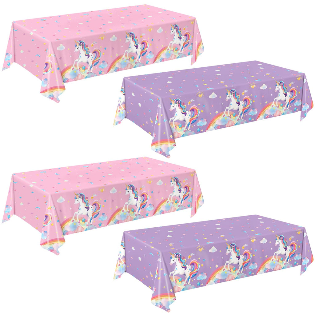 NKPDAXM 4-Pack Unicorn Tablecloths - Disposable 54x108 Inches for Birthday Parties