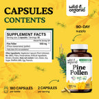 Wild & Organic Pine Pollen for Men – 1000 mg Capsules, Vegan & Non-GMO