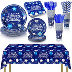Norme 176-Piece Navy Blue & Silver Birthday Tableware Set for 25 Guests | Classic Party Supplies