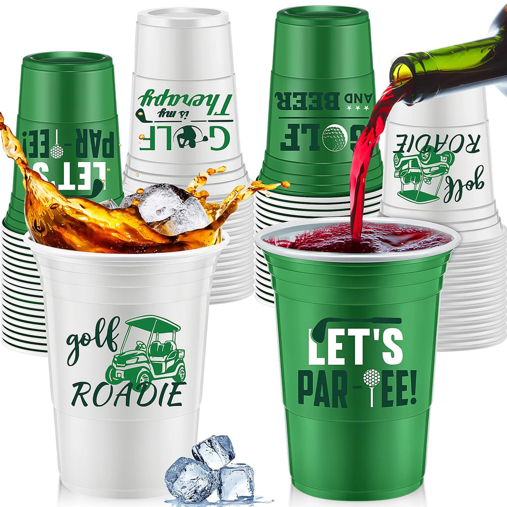 Norme 48 Pcs Masters Golf Party Cups – 16 oz Disposable Green & White Golf Ball Design