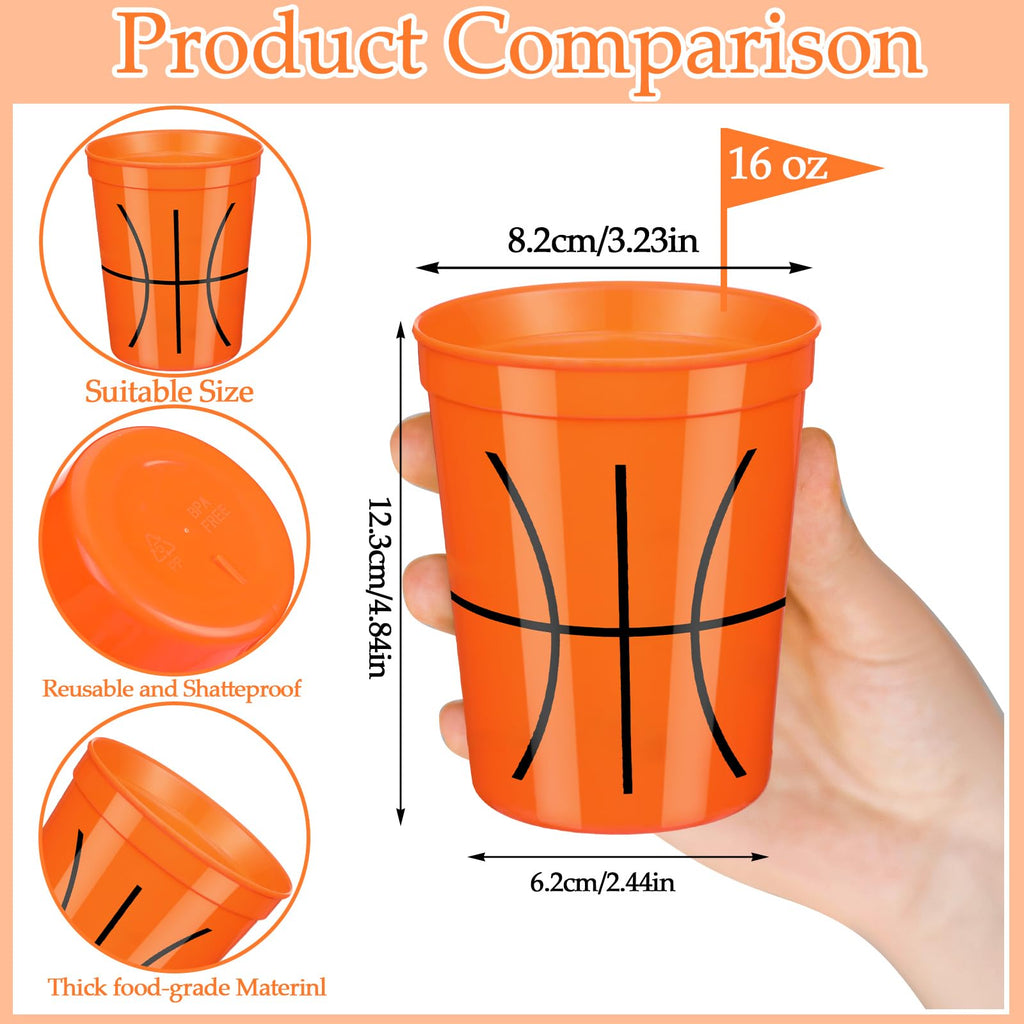 Norme 24-Pack Basketball Cups – 16 oz Reusable Party Tableware for Sports Events