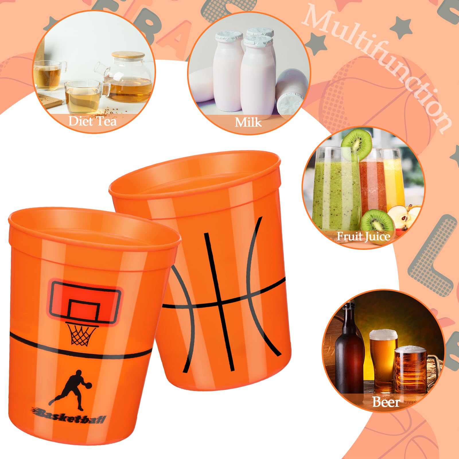 Norme 24-Pack Basketball Cups – 16 oz Reusable Party Tableware for Sports Events