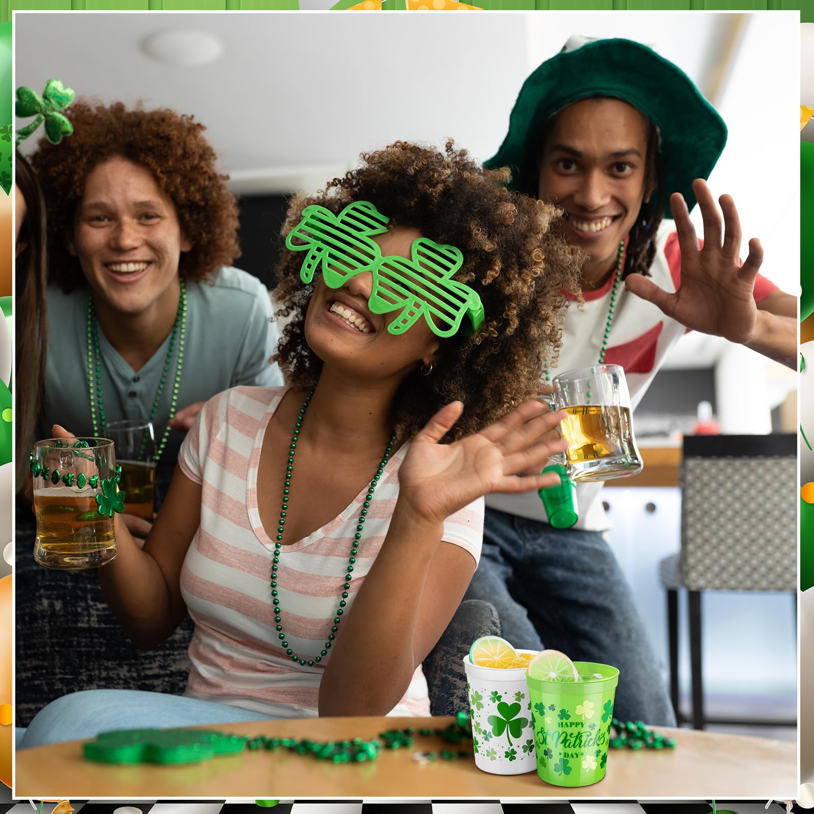 Norme 24 Pcs St Patrick's Day Plastic Cups – Reusable 16oz Shamrock Design for Parties