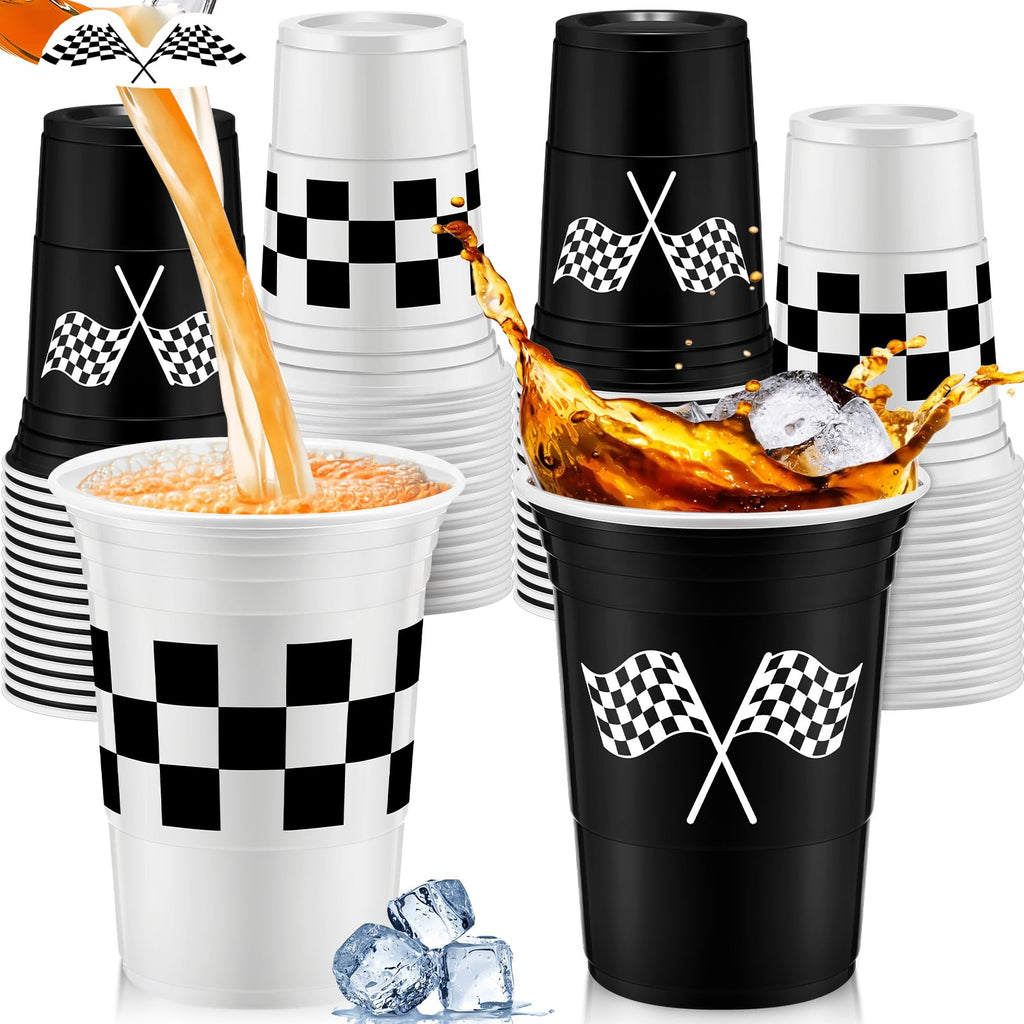 Norme 48 Pcs Checkered Cups – 16 oz Disposable Race Car Cups for Racing Themed Parties