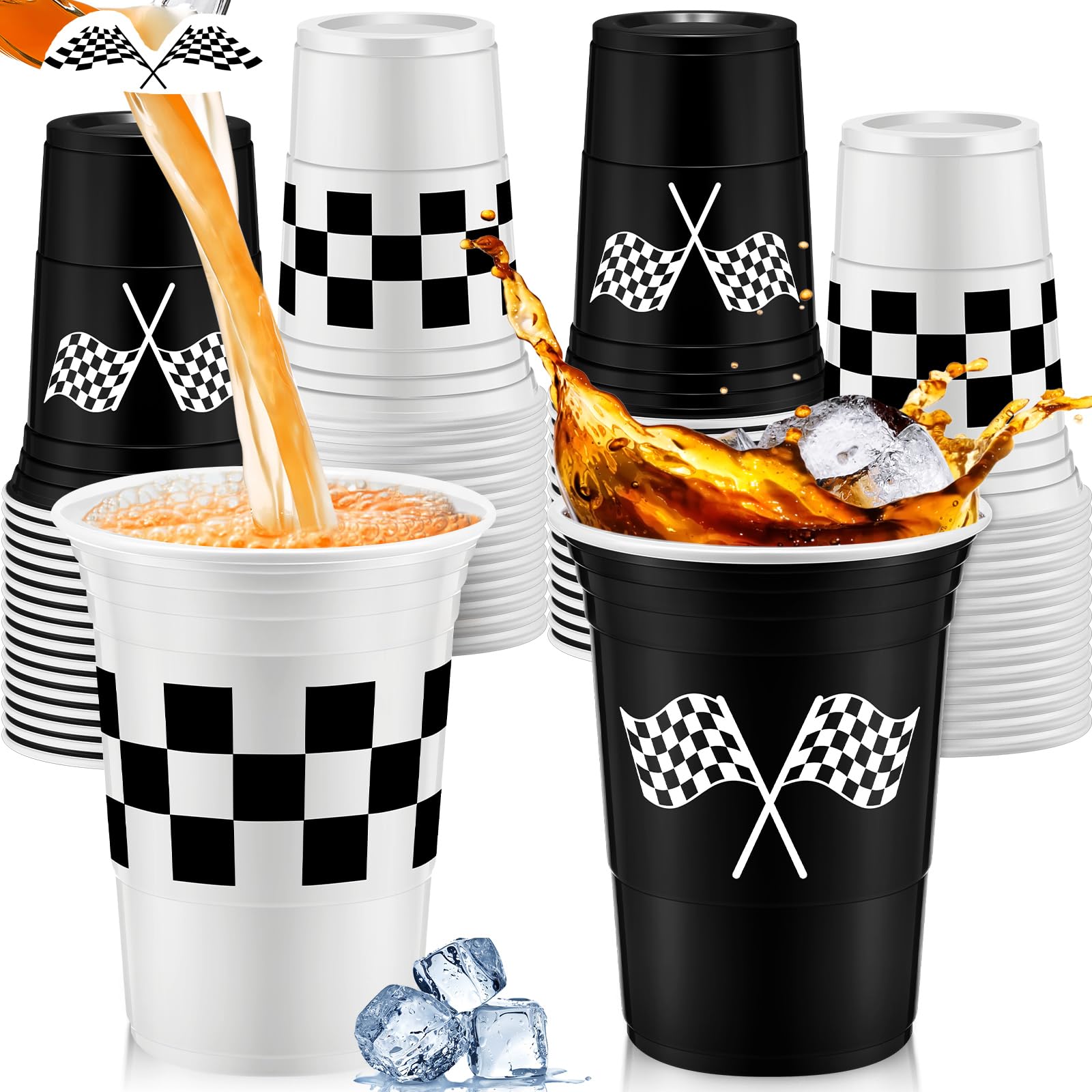 Norme 48 Pcs Checkered Cups – 16 oz Disposable Race Car Cups for Racing Themed Parties