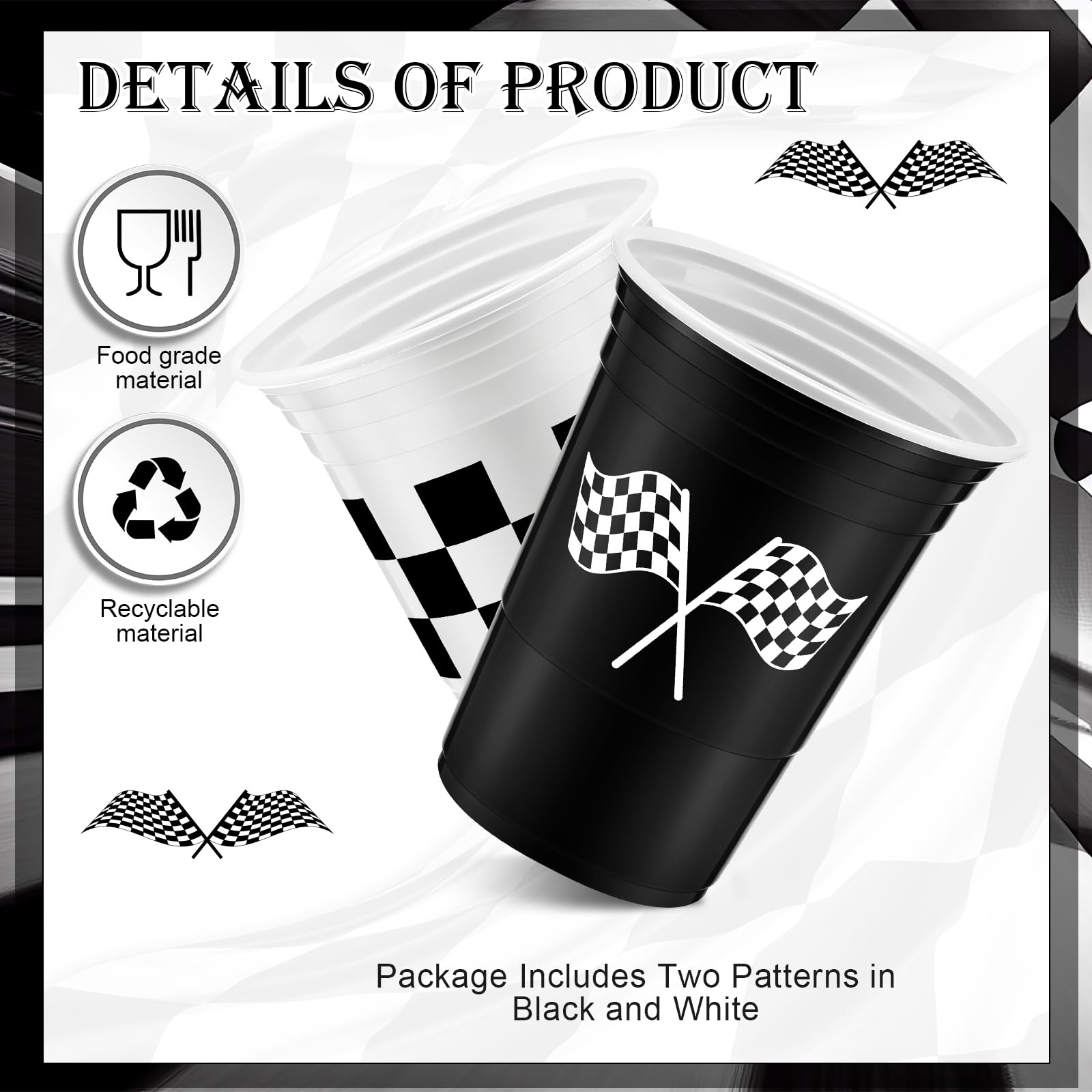 Norme 48 Pcs Checkered Cups – 16 oz Disposable Race Car Cups for Racing Themed Parties