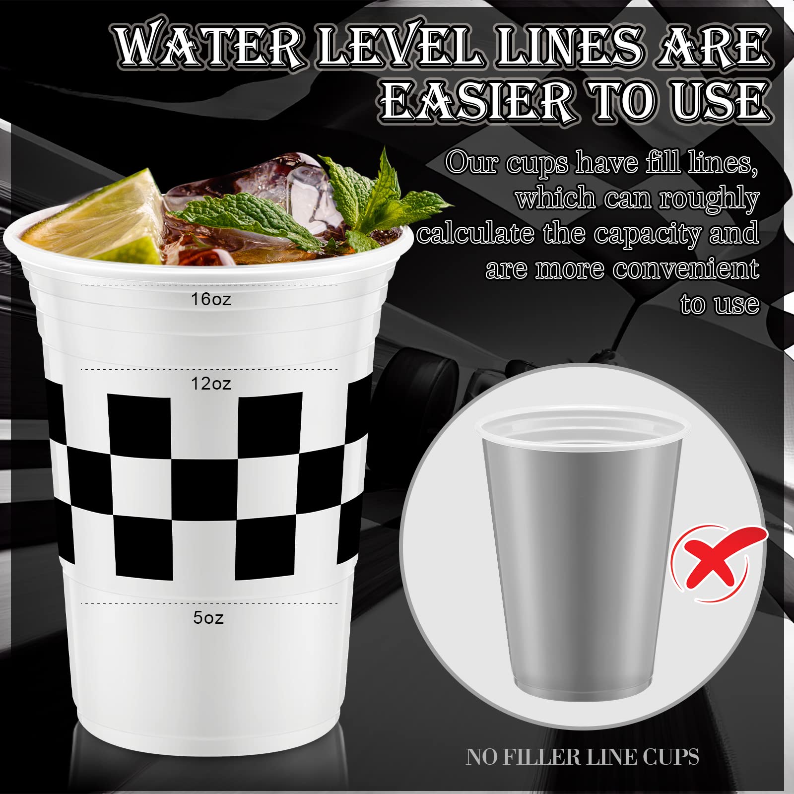 Norme 48 Pcs Checkered Cups – 16 oz Disposable Race Car Cups for Racing Themed Parties