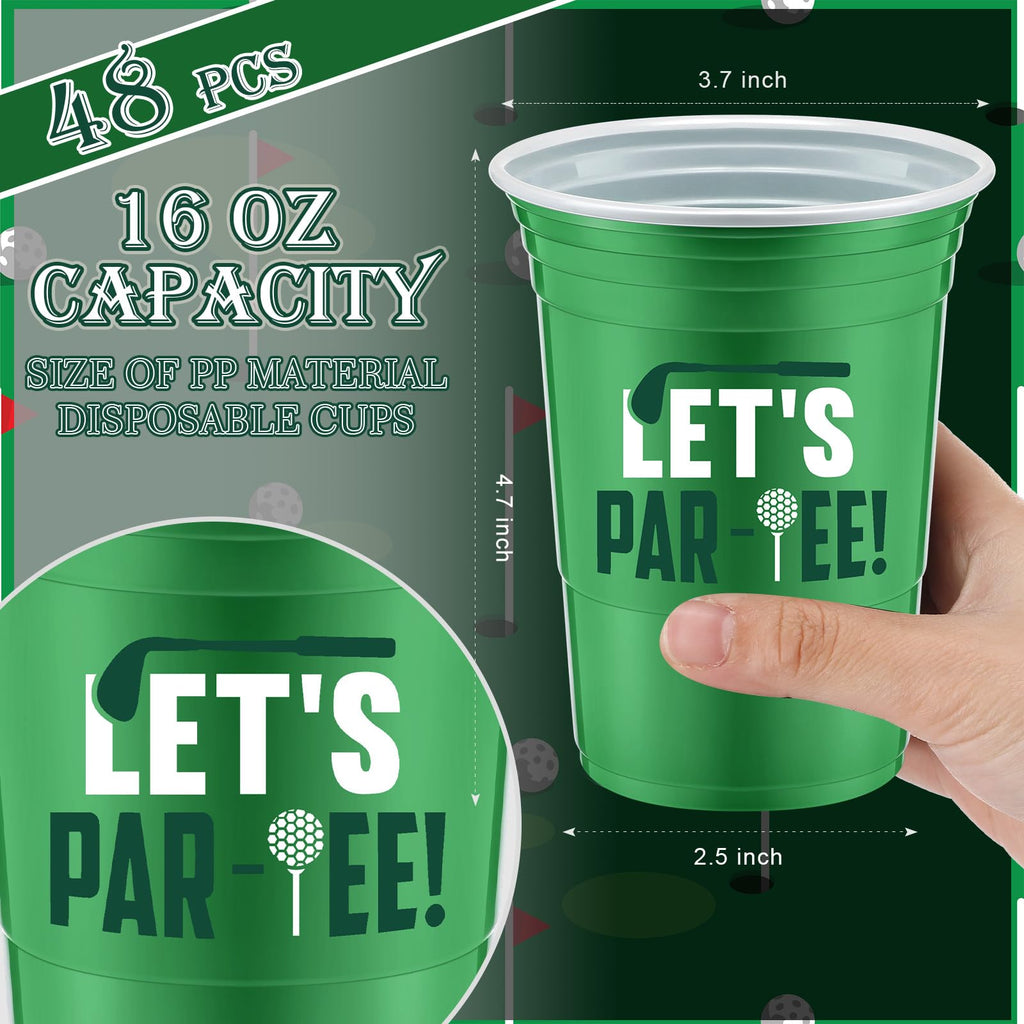 Norme 48 Pcs Masters Golf Party Cups – 16 oz Disposable Green & White Golf Ball Design