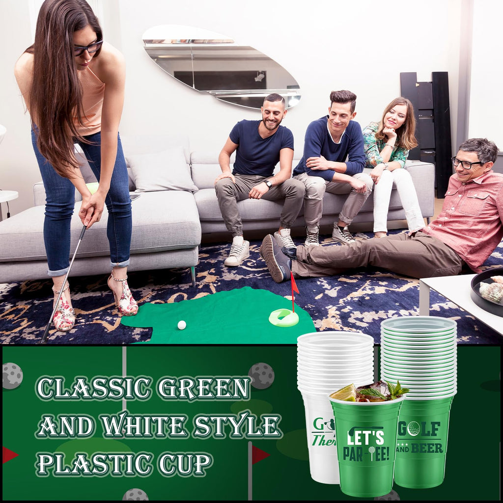 Norme 48 Pcs Masters Golf Party Cups – 16 oz Disposable Green & White Golf Ball Design