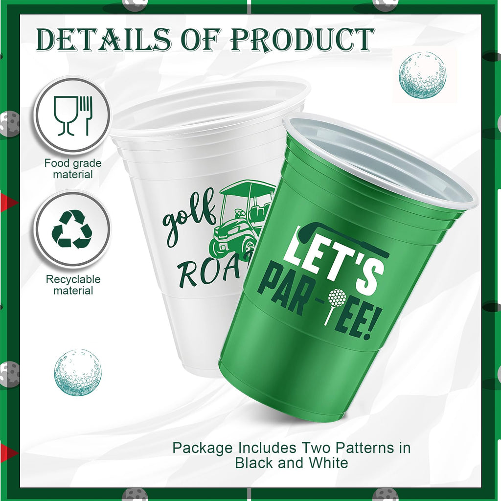 Norme 48 Pcs Masters Golf Party Cups – 16 oz Disposable Green & White Golf Ball Design