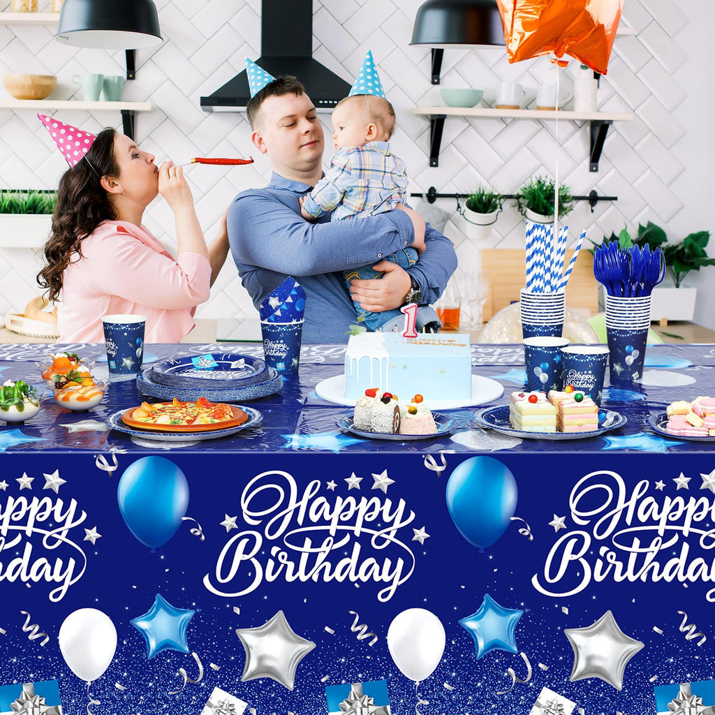 Norme 176-Piece Navy Blue & Silver Birthday Tableware Set for 25 Guests | Classic Party Supplies
