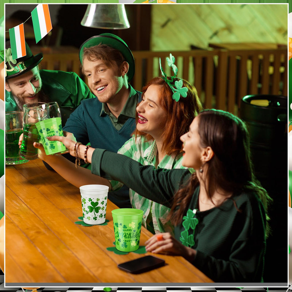 Norme 24 Pcs St Patrick's Day Plastic Cups – Reusable 16oz Shamrock Design for Parties