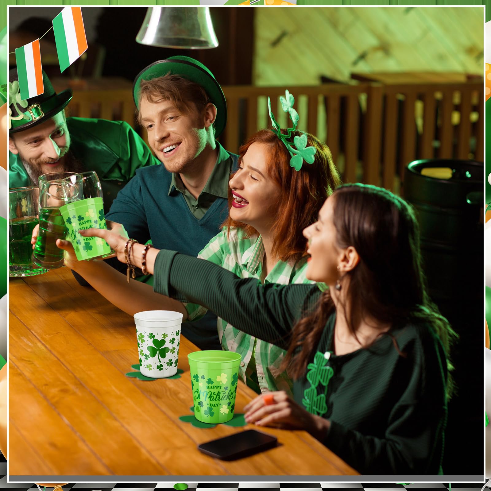 Norme 24 Pcs St Patrick's Day Plastic Cups – Reusable 16oz Shamrock Design for Parties
