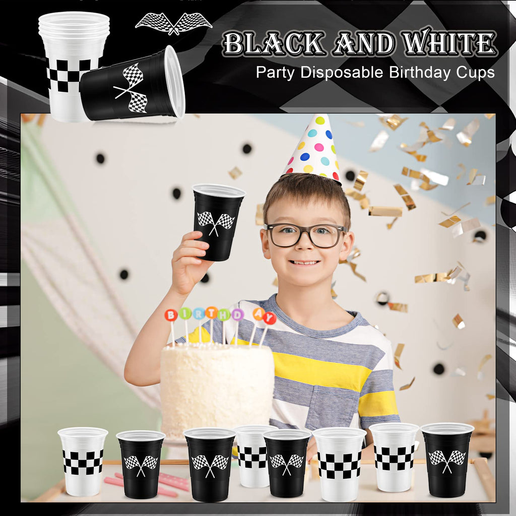 Norme 48 Pcs Checkered Cups – 16 oz Disposable Race Car Cups for Racing Themed Parties