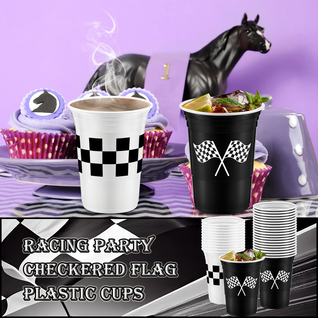 Norme 48 Pcs Checkered Cups – 16 oz Disposable Race Car Cups for Racing Themed Parties