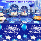 Norme 176-Piece Navy Blue & Silver Birthday Tableware Set for 25 Guests | Classic Party Supplies