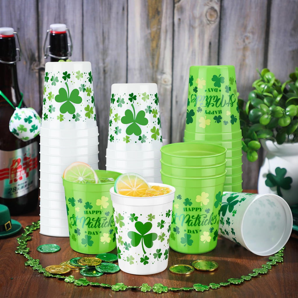 Norme 24 Pcs St Patrick's Day Plastic Cups – Reusable 16oz Shamrock Design for Parties