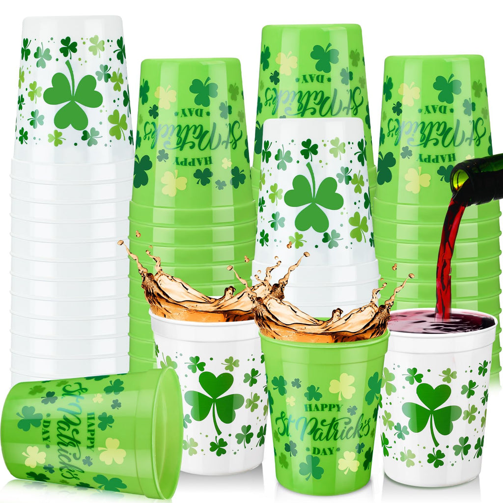 Norme 24 Pcs St Patrick's Day Plastic Cups – Reusable 16oz Shamrock Design for Parties