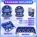 Norme 176-Piece Navy Blue & Silver Birthday Tableware Set for 25 Guests | Classic Party Supplies