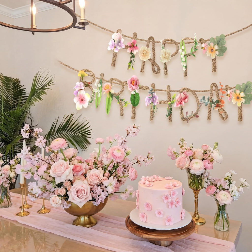 Norme 2 Pcs Wildflower Birthday Banner – Metal 3D Flower Garland for Spring Parties & Milestone Celebrations
