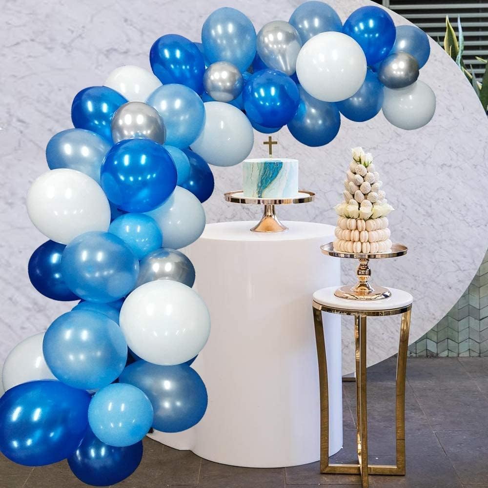 NORTHERN BROTHERS 16ft Balloon Arch Kit – 117 Balloons, Blue, White & Silver