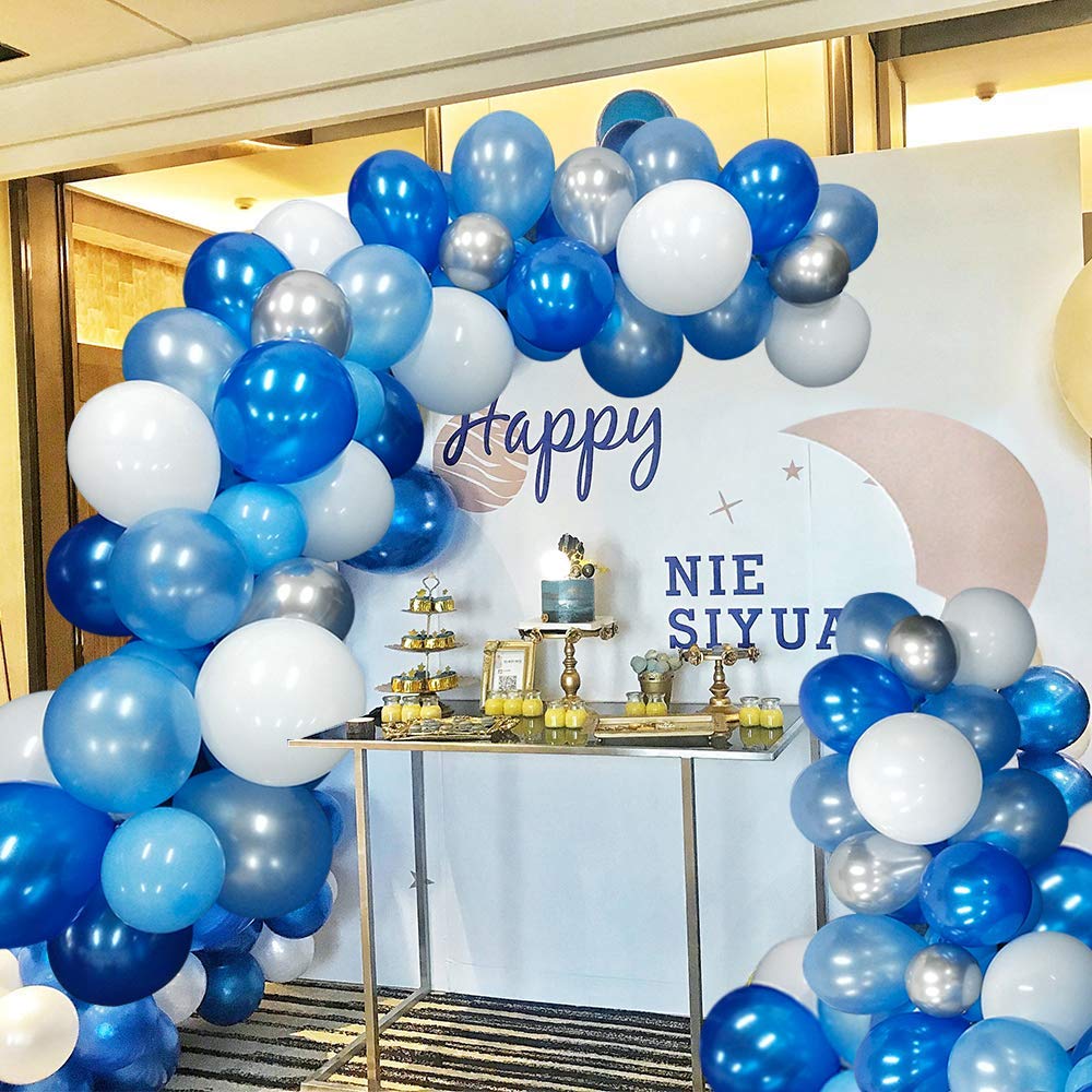 NORTHERN BROTHERS 16ft Balloon Arch Kit – 117 Balloons, Blue, White & Silver