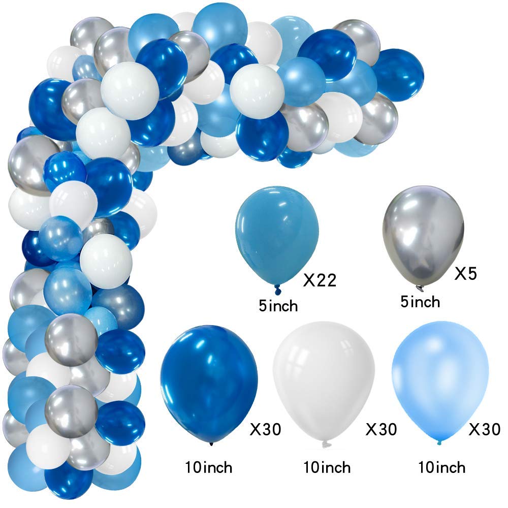NORTHERN BROTHERS 16ft Balloon Arch Kit – 117 Balloons, Blue, White & Silver