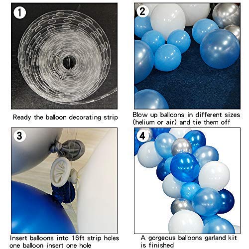 NORTHERN BROTHERS 16ft Balloon Arch Kit – 117 Balloons, Blue, White & Silver