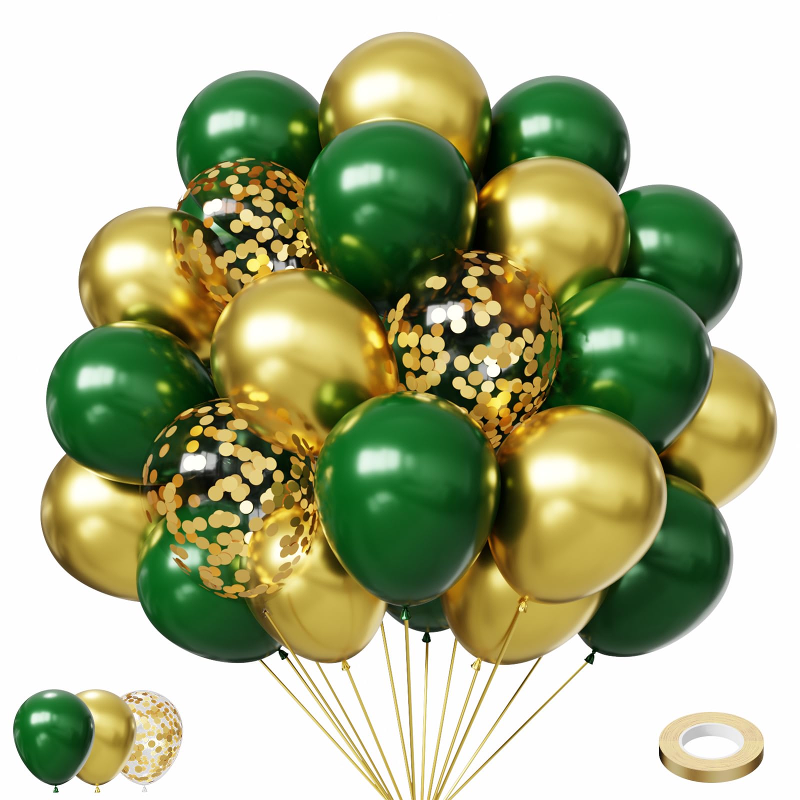 Green and Gold Balloons Set – 50 Pcs, 12in Dark Green & Metallic Gold | NOT HOME
