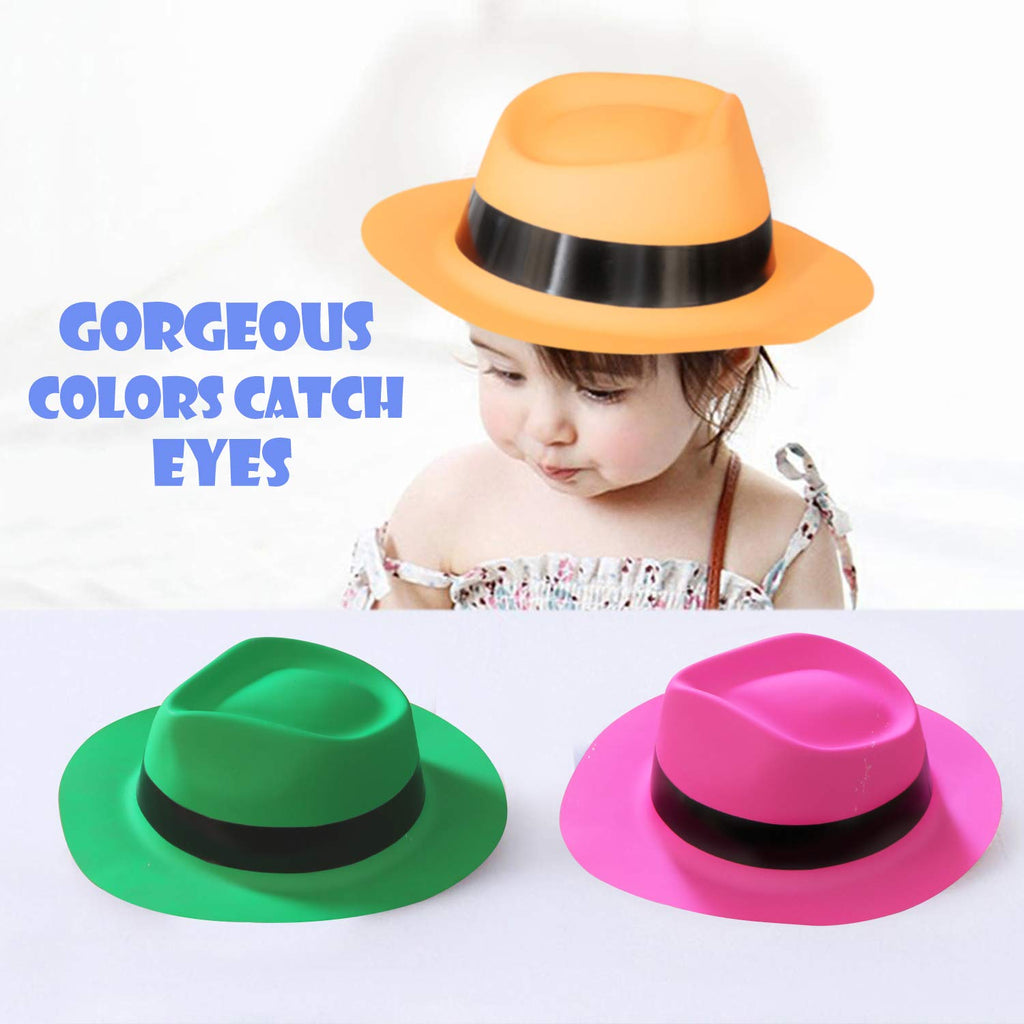 Novelty Place 24Pcs Neon Glow Party Hats - Mafia Fedora Style, UV Blacklight