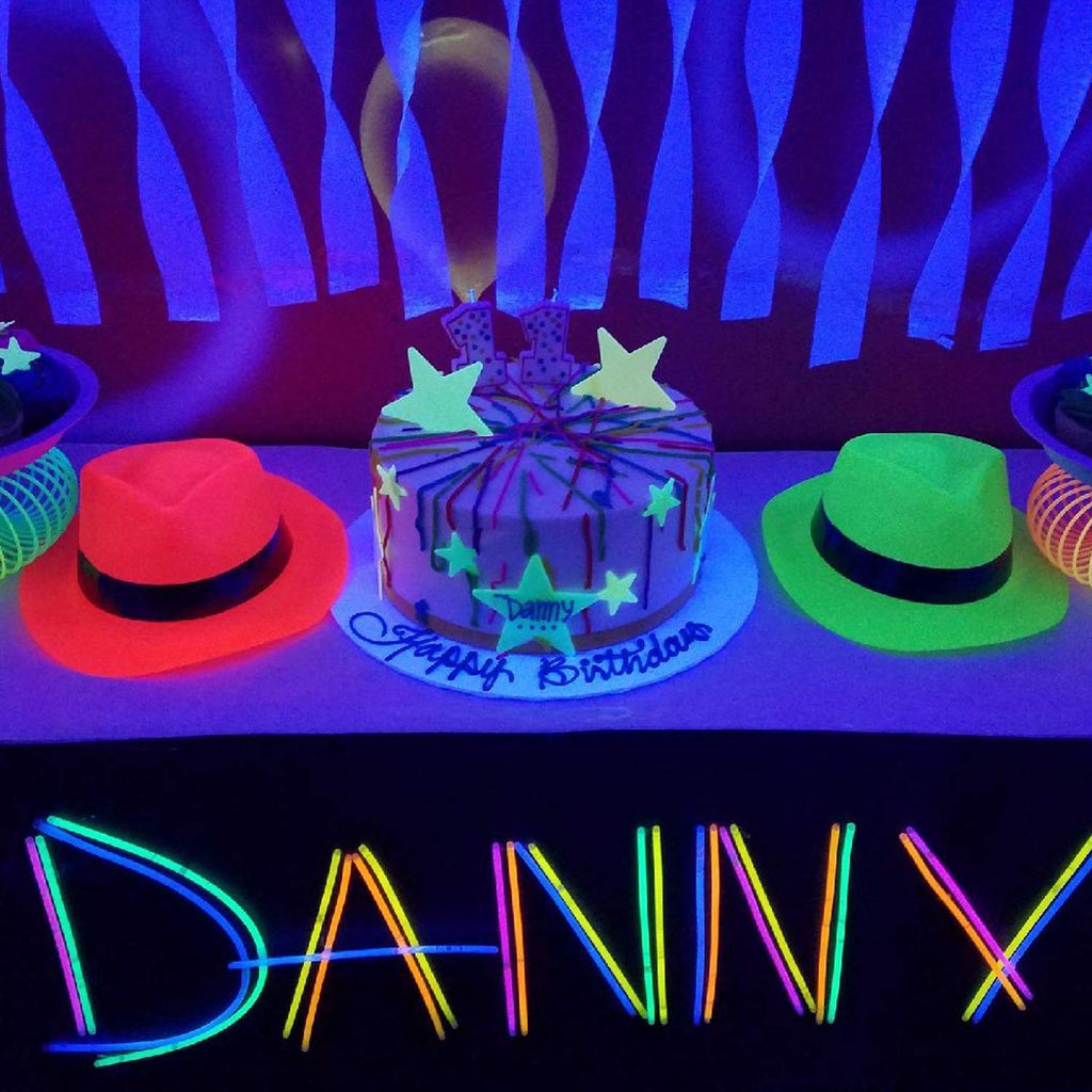 Novelty Place 24Pcs Neon Glow Party Hats - Mafia Fedora Style, UV Blacklight