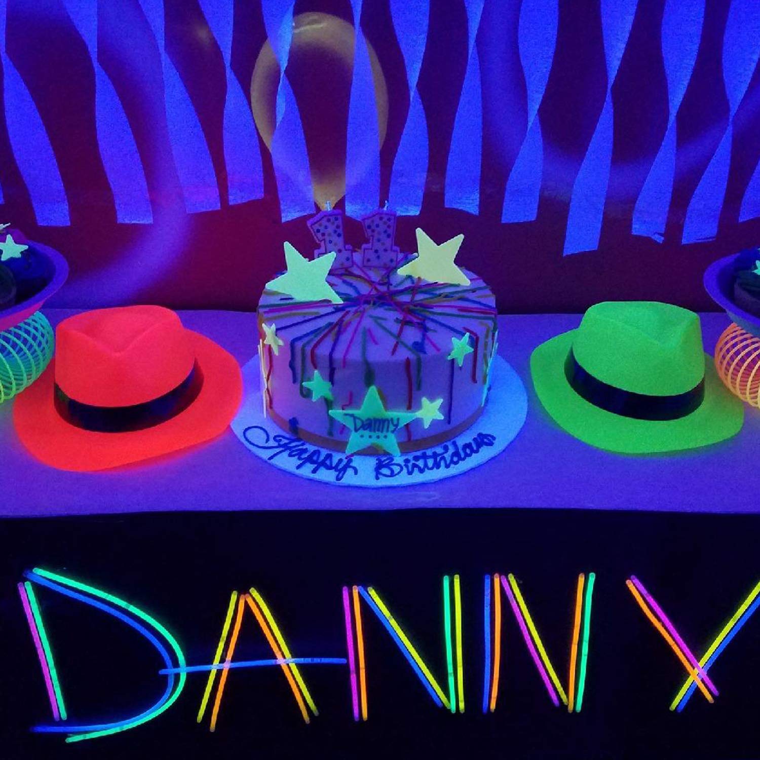Novelty Place 24Pcs Neon Glow Party Hats - Mafia Fedora Style, UV Blacklight