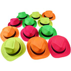 Novelty Place 24Pcs Neon Glow Party Hats - Mafia Fedora Style, UV Blacklight