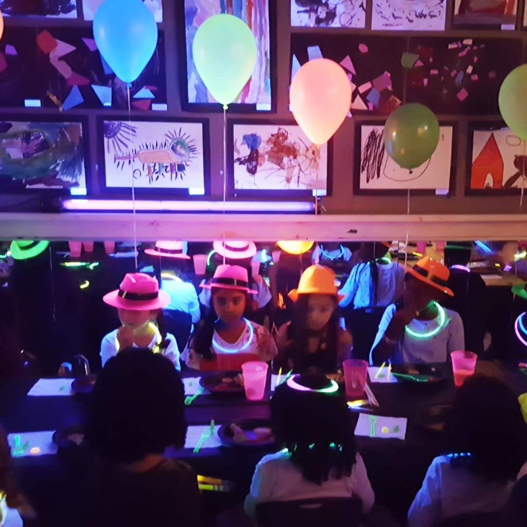 Novelty Place 24Pcs Neon Glow Party Hats - Mafia Fedora Style, UV Blacklight